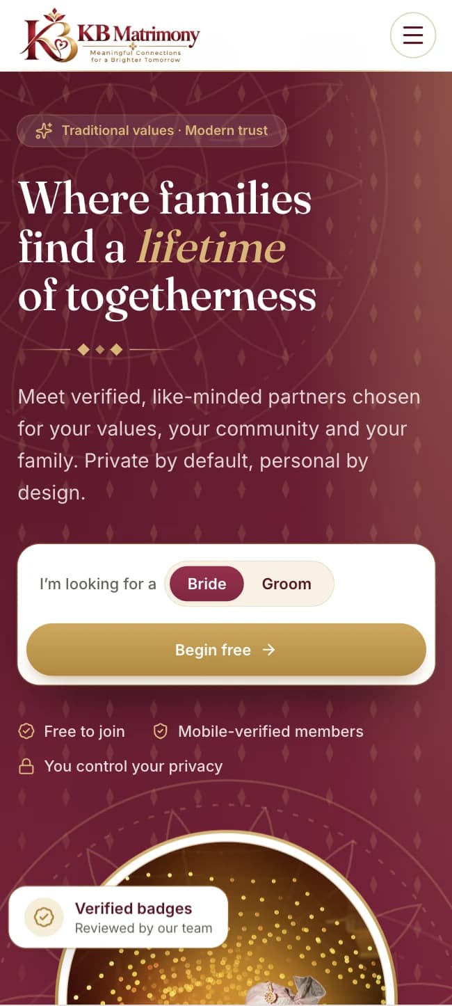 KB Matrimony matchmaking platform interface