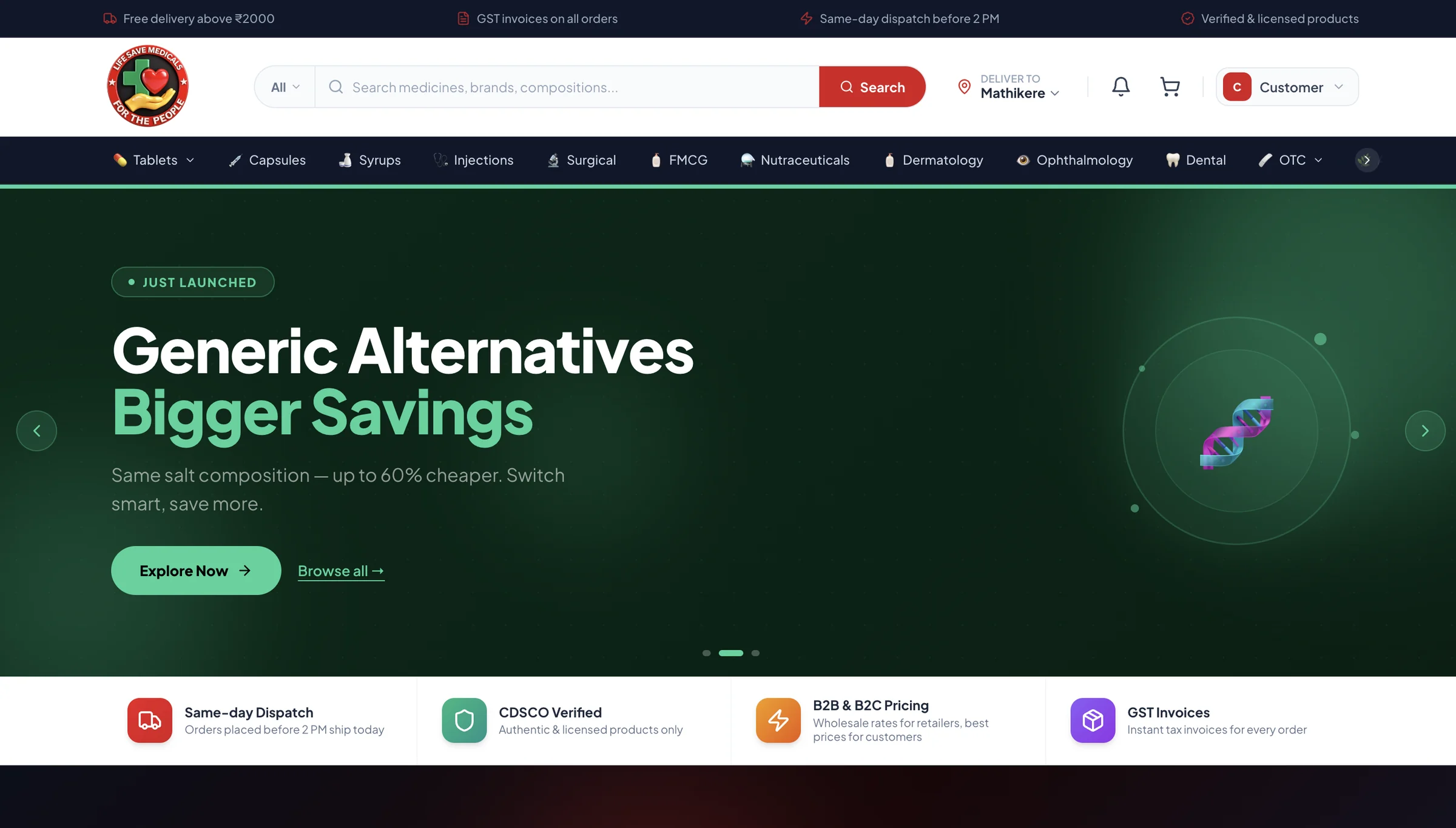 Lifesave Medicals pharmaceutical ordering platform interface